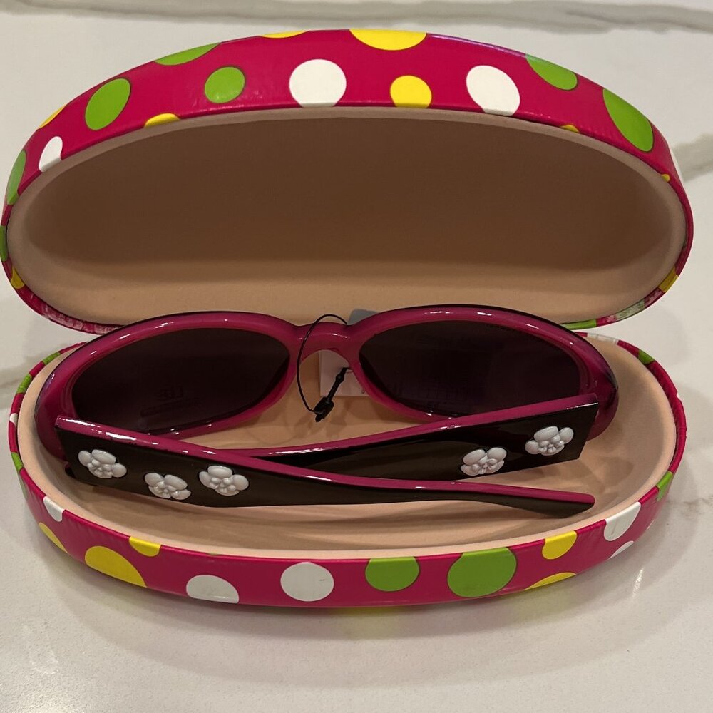 NWT White Camellia Flowers Sunglasses w/Polka Dot Case